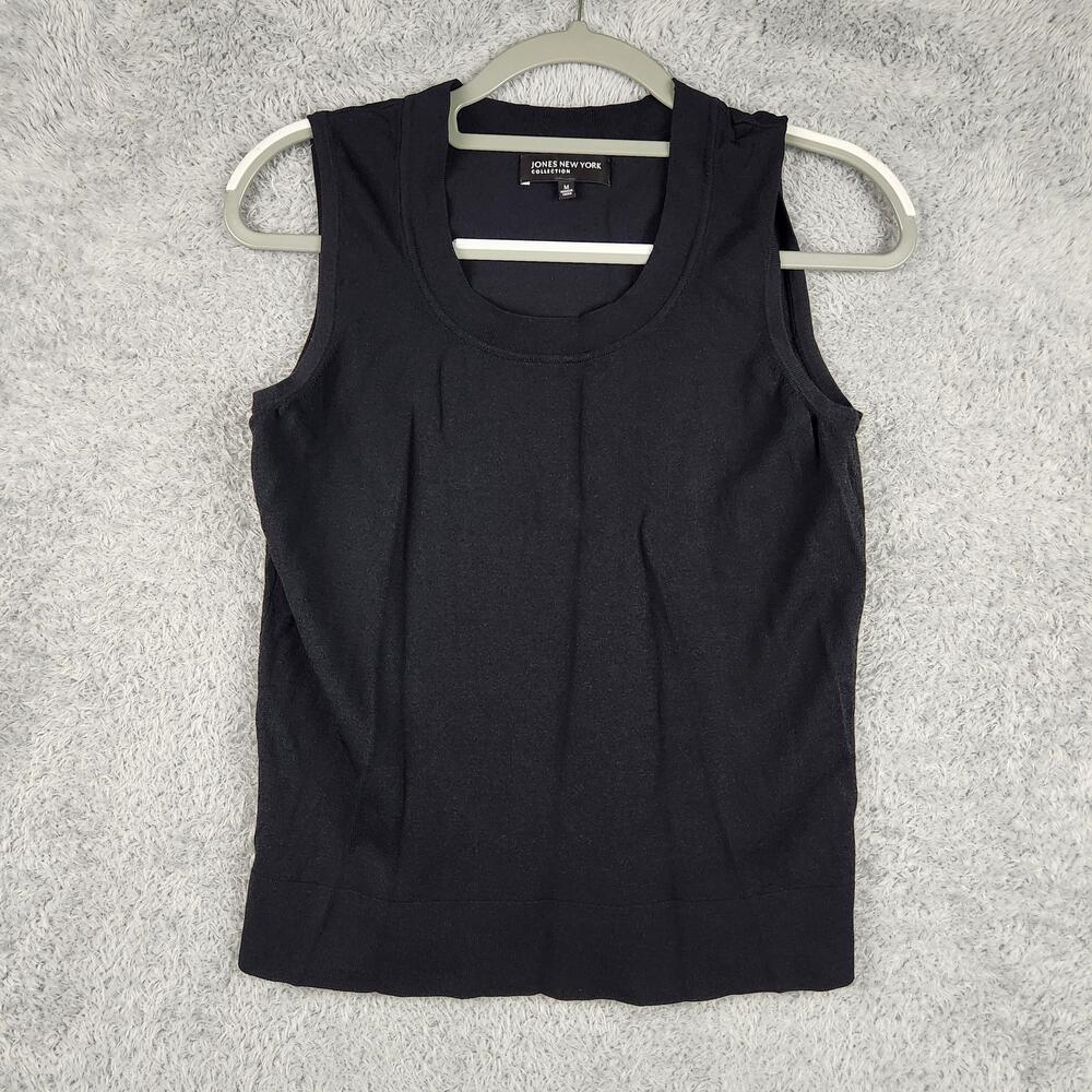 Jones New York Tank Top Womens Medium Black Scoop Neck Knit Stretch Basic Goth